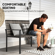 Grey Rattan 2 Seater Garden Bench with Cushions and Steel Frame for Patio Comfort by Outsunny