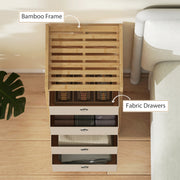 Slim Chest of Drawers for Organised Bedroom Storage with Bamboo Frame and Four Fabric Drawers Cream White AOSOM
