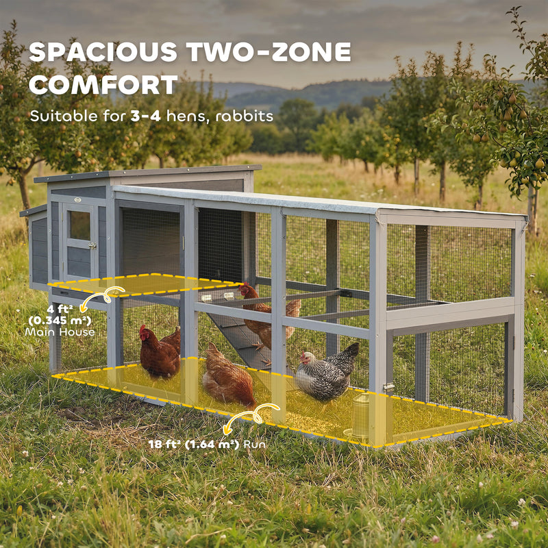 Chicken Coop for 3 to 4 Hens with Easy Clean Tray and Secure Outdoor Run Grey AOSOM