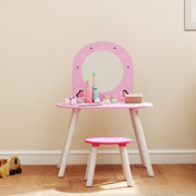 Kids Vanity Table with Mirror and Stool for Bedroom or Nursery Ages 3 to 6 Pink AOSOM