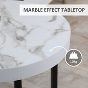 Set of 2 Round Side Tables With Sturdy Metal Legs Ideal for Living Room or Bedroom White AOSOM