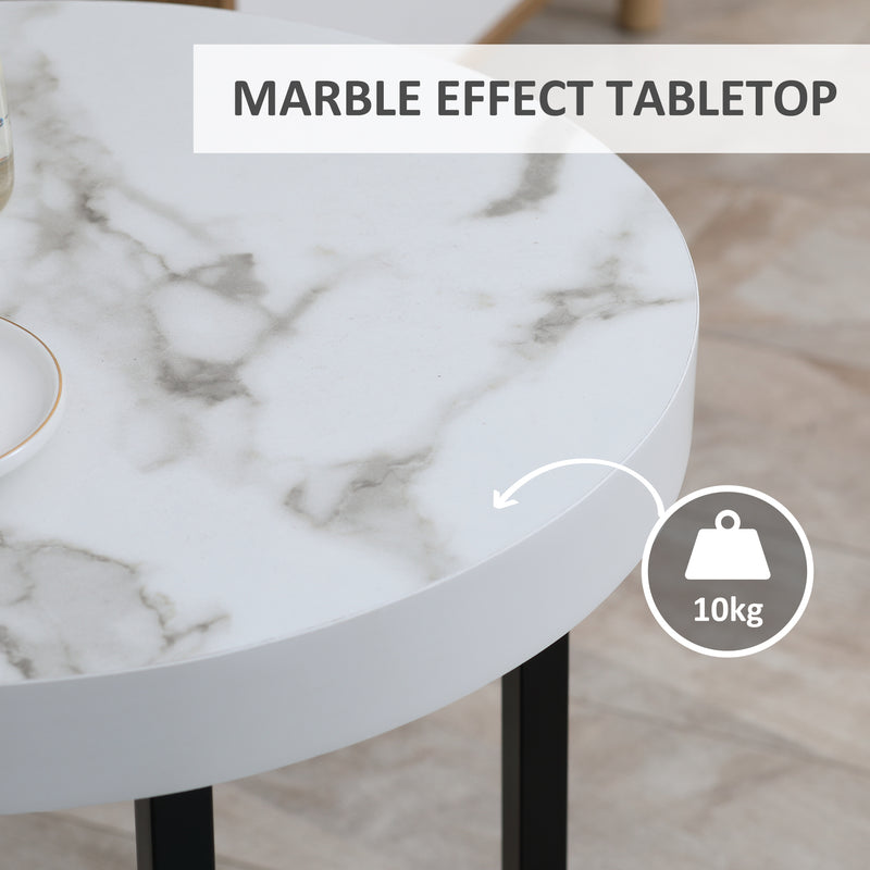 Set of 2 Round Side Tables With Sturdy Metal Legs Ideal for Living Room or Bedroom White AOSOM