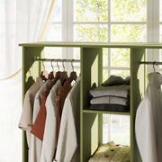 Green Double Open Wardrobe with Mobile Storage Shelves and 6 Wheels by HOMCOM
