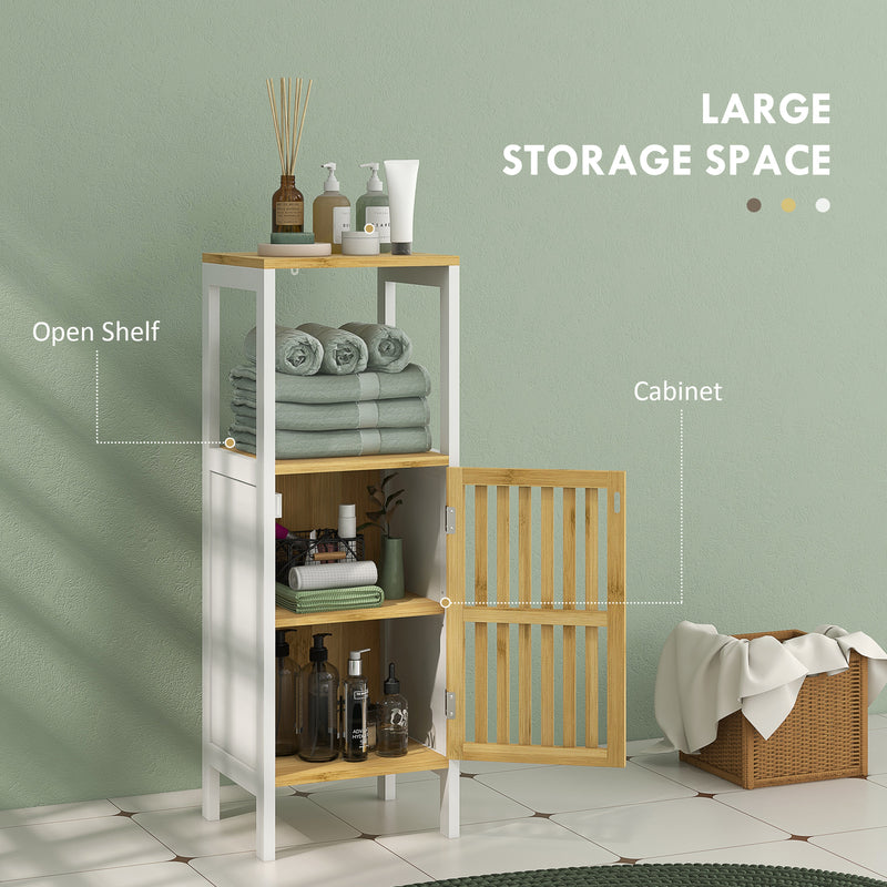 Bamboo Blend Retro Bathroom Storage Unit with Cupboard and Shelves