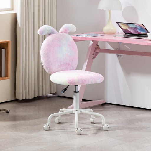 Colourful Faux Fur Swivel Desk Chair with Bunny Ears and Adjustable Height by HOMCOM