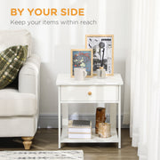 Set of 2 Bedside Tables with Drawer and Storage Shelf for Bedroom or Lounge White AOSOM