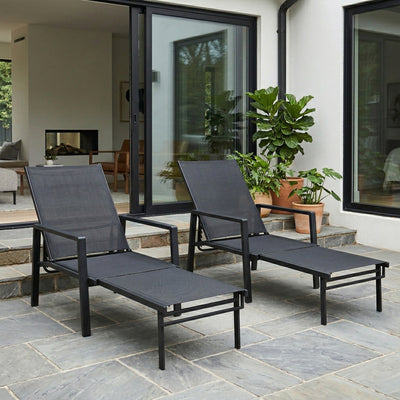 Set of 2 Garden Sun Lounger Chairs with Adjustable Back and Pull Out Footrest For Outdoor Relaxation, Black Outsunny
