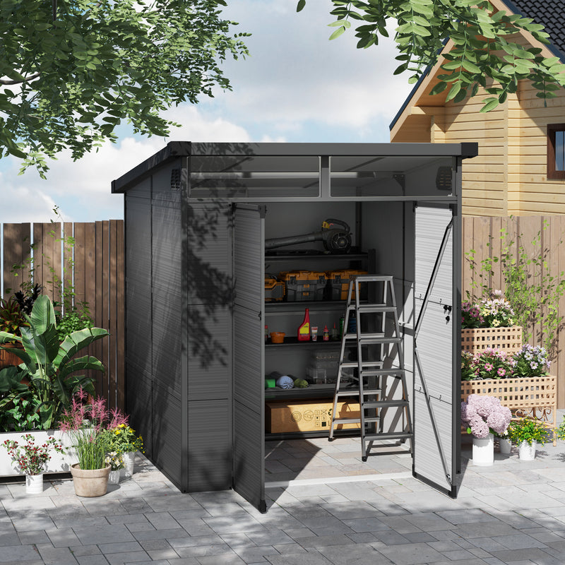 6 x 6ft Outdoor Plastic Garden Shed with Windows and Ventilation by Outsunny