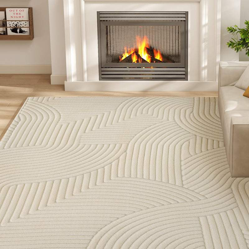 Jacquard Rug with Thick Foam Padding and Non Slip Backing for Busy Homes Cream AOSOM