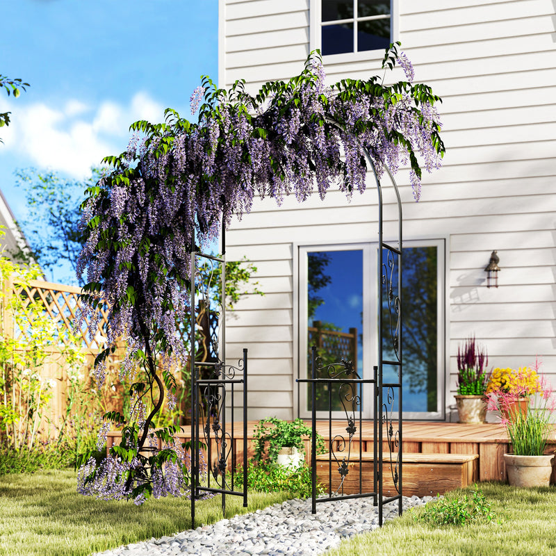 Garden Arch Trellis with Double Gate for Climbing Plants and Privacy Black Outsunny