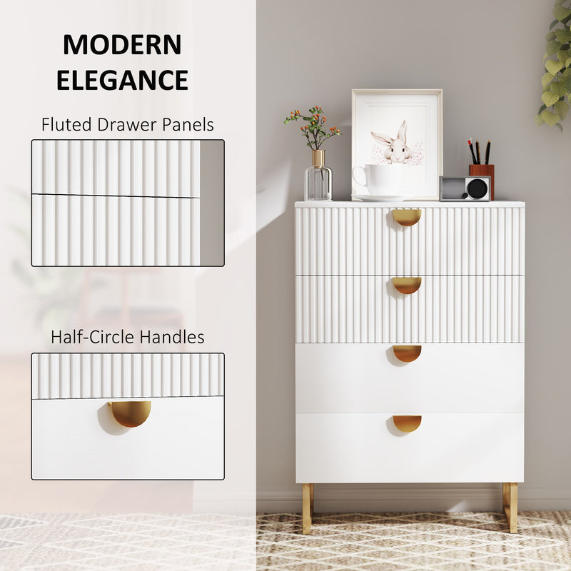White Chest of Four Drawers With With Gold Legs Elegant Bedroom Storage Unit by HOMCOM