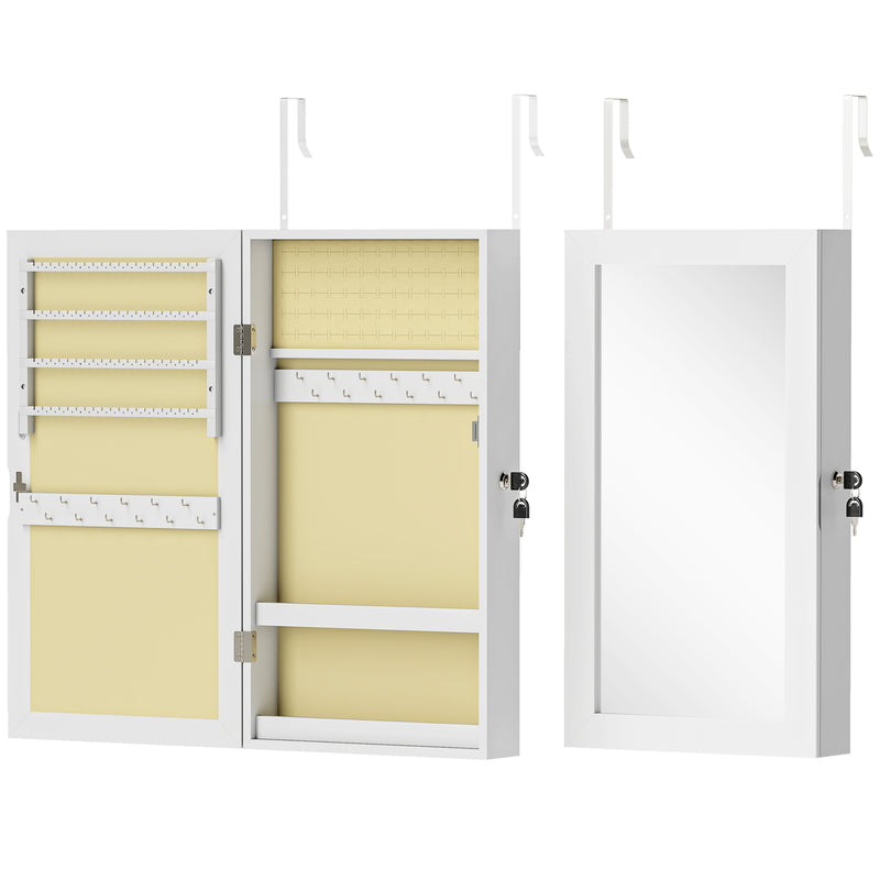 Jewellery Cabinet with Full Length Mirror and Lockable Storage for Wall or Door White