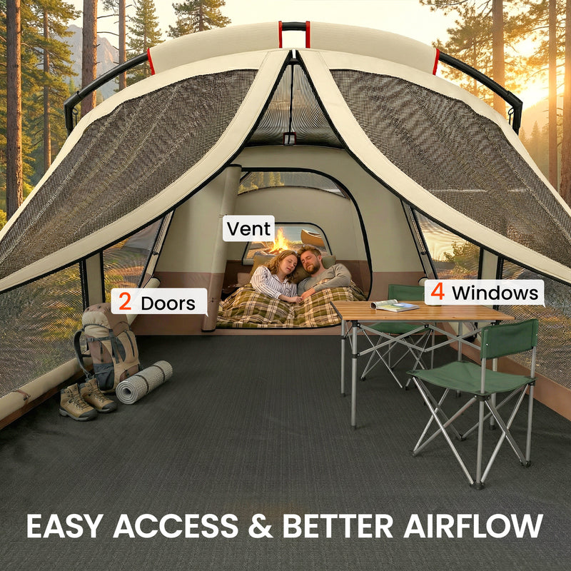 Family Camping Tent with Quick 2 Room Setup and Skylights for Easy Outdoor Living Brown Khaki