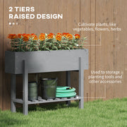 Grey Wooden Two Tier Raised Garden Planter for Flowers and Herbs by Outsunny