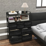 Rustic Chest of 7 Fabric Drawers with Metal Frame Black by HOMCOM