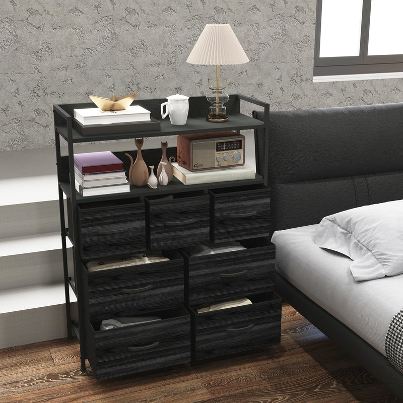 Rustic Chest of 7 Fabric Drawers with Metal Frame Black by HOMCOM