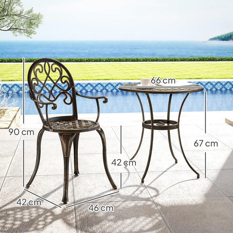 Three Piece Aluminium Garden Bistro Set Bronze Finish Weather Resistant by Outsunny