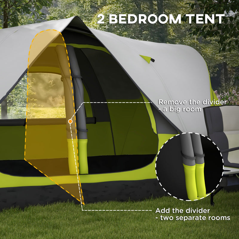 6 Person Waterproof 2 Room Family Camping Tent with Storage Pockets and Mesh Windows Yellow