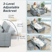 Sofa Bed, 3 in 1 Dark Grey 2 Seater Pull Out Sofa Bed With Adjustable Backrest And Pillows For Small Spaces
