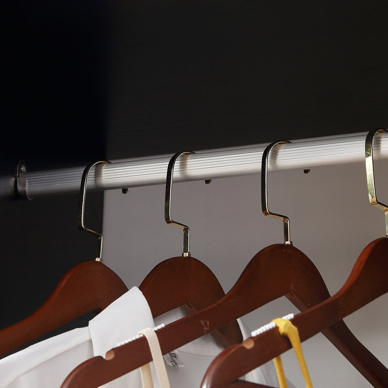 Black Open Wardrobe on Wheels with Hanging Rail and Shelves for Bedroom or Hallway Use