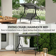 3 Seater Garden Swing Seat with Adjustable Canopy and Fold Flat Bed for Outdoor Relaxing Light Grey Outsunny