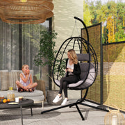 Grey Hanging Egg Chair with Stand and Cushion for Garden Patio and Balcony by Outsunny
