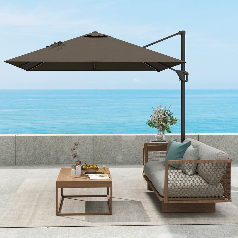 Tan Cantilever Garden Parasol with Crank Handle and Adjustable Angle by Outsunny
