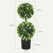 Set of 2 Artificial Ball Trees with White Lavender Flowers 70cm by HOMCOM