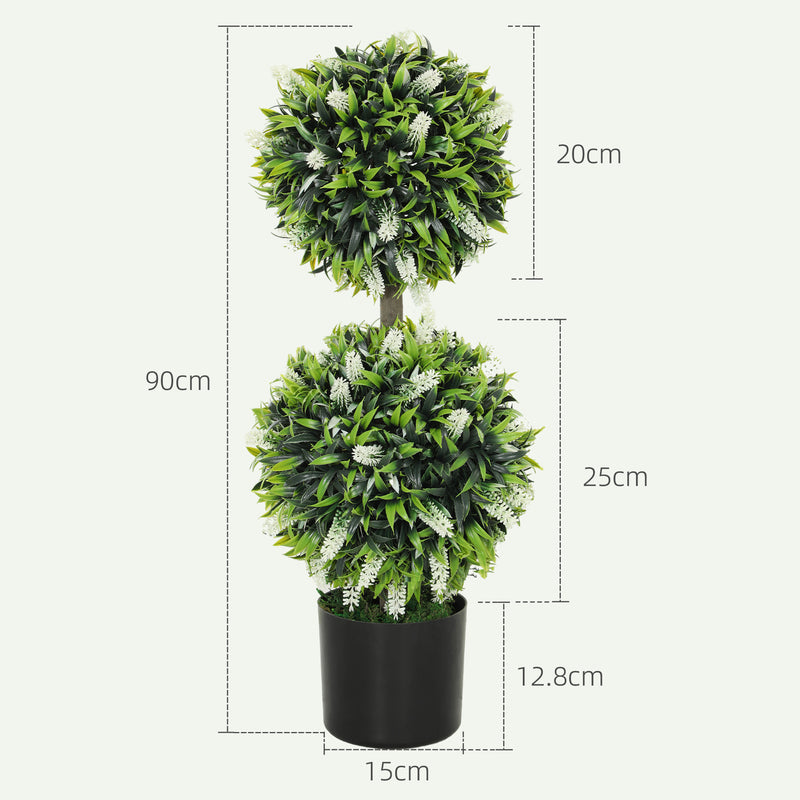 Set of 2 Artificial Ball Trees with White Lavender Flowers 70cm by HOMCOM