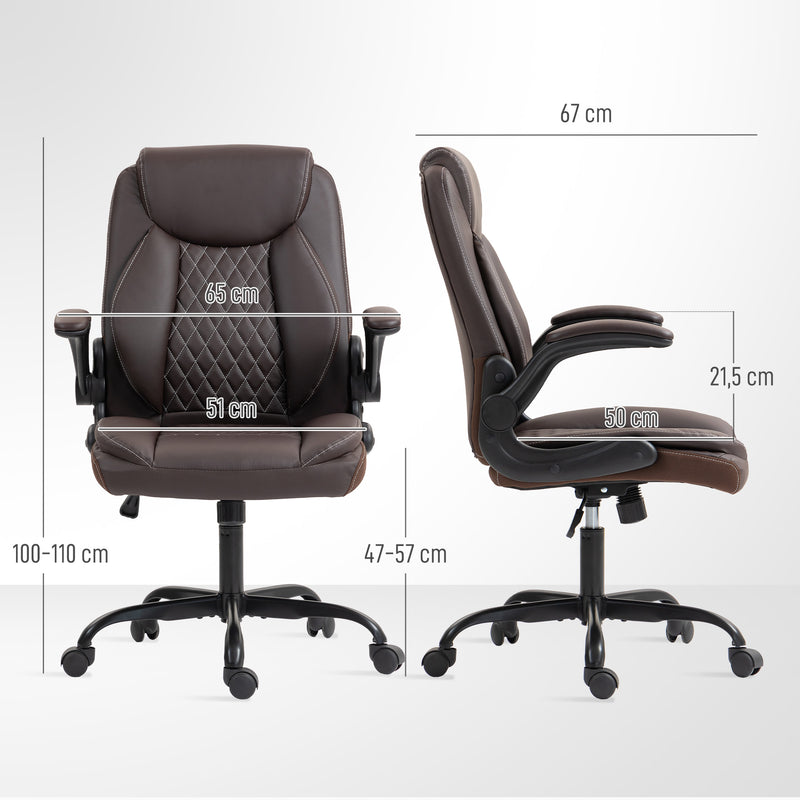 Ergonomic Faux Leather Office Chair with Flip Up Armrests for Home or Office Use Brown