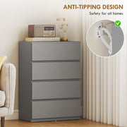 Chest of Drawers with 4 Spacious Handleless Storage Drawers for Bedroom Organisation Grey AOSOM