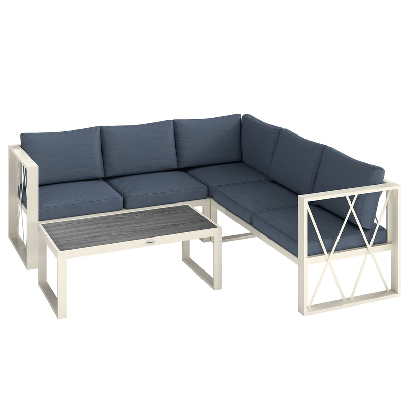 Grey 4 Piece L Shaped Garden Furniture Set with Adjustable Lounger by Outsunny