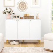 White and Gold Sideboard with Two Cupboards Elegant Storage Unit by HOMCOM