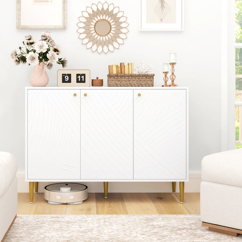 White and Gold Sideboard with Two Cupboards Elegant Storage Unit by HOMCOM
