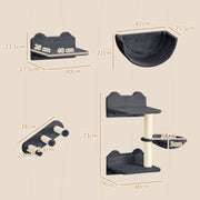 Wall Mounted Cat Shelves Set with Hammock Scratching Post and Nest for Climbing Fun Dark Grey