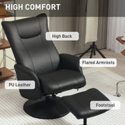 Black Swivel Recliner Chair with Footstool PU Leather Adjustable Back by HOMCOM