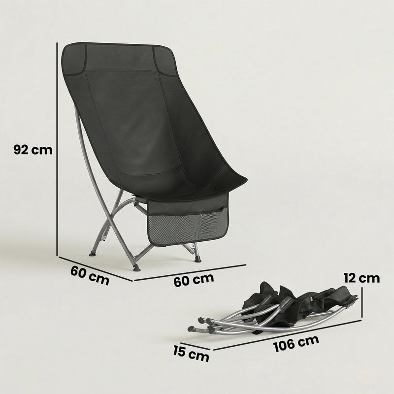 Folding Moon Camping Chair with Supportive Seat and Side Pocket for Outdoor Comfort Black