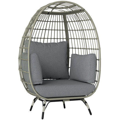 Charcoal Grey Rattan Egg Chair with Cushions and Pillows for Garden or Patio by Outsunny