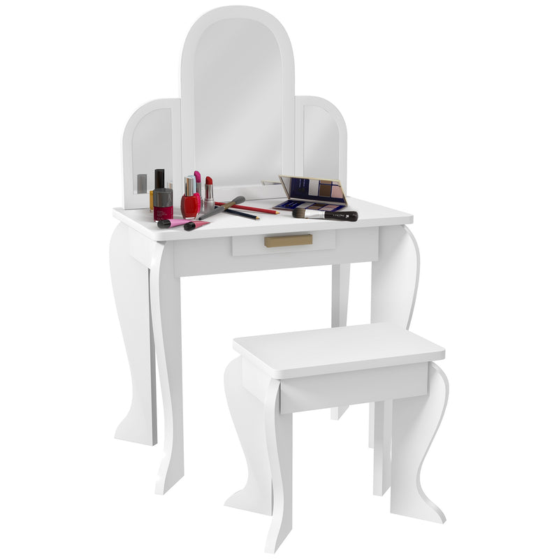 Kids Dressing Table Set With Mirror and Storage Drawer Ideal for Bedroom Playtime White