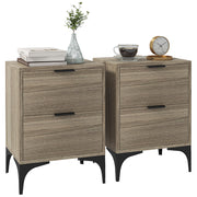 Set of Two Wooden Bedside Tables with Storage for Bedroom or Guest Room, Oak Colour