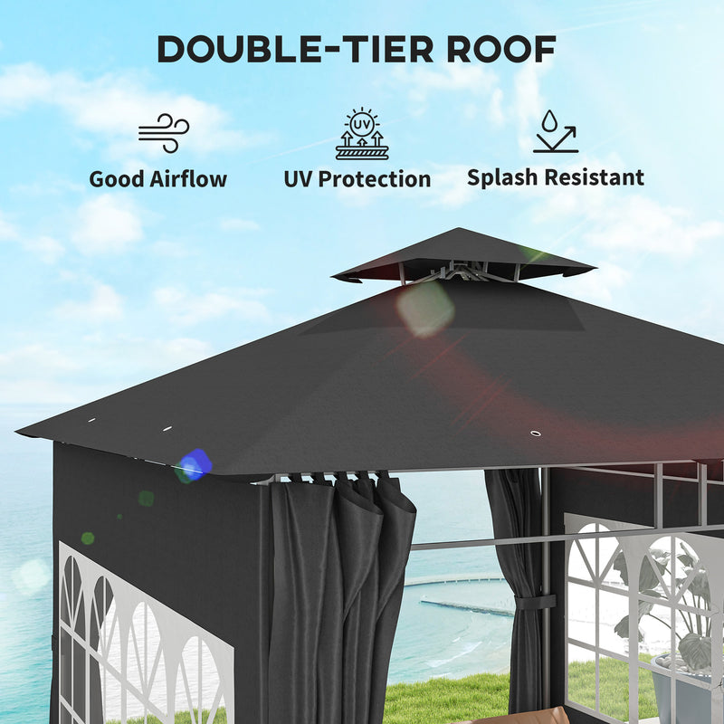 Dark Grey 3 x 3 m Garden Gazebo with Double Roof and Removable Sidewalls by Outsunny