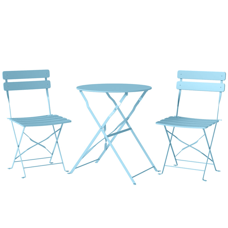 3pc Folding Metal Bistro Set for Small Gardens and Balconies, Light Blue Outsunny