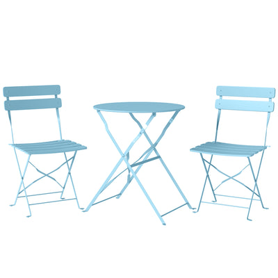 3pc Folding Metal Bistro Set for Small Gardens and Balconies, Light Blue Outsunny
