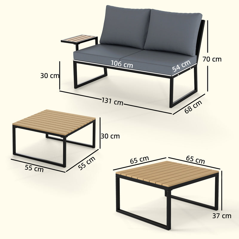 4-Piece Modular Garden Sofa Set with 12cm Back Cushions and Nesting Tables — Teak, Grey or Black