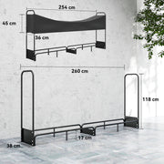 Heavy Duty Firewood Log Rack With Waterproof Cover For Outdoor Storage 300kg Black