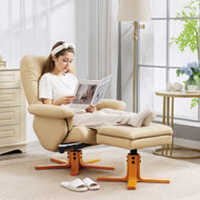 PU Leather Swivel Recliner Chair with Footstool and Storage for Lounge Comfort, Beige