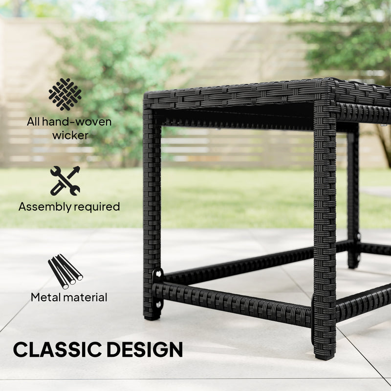 Outdoor Rattan Side Table with Spacious Top for Drinks and Snacks Black Outsunny