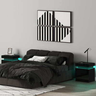HOMCOM High Gloss Front Bedside Tables Set of 2, Nightstands with RGB LED Light and 2 Drawers, Chest of Drawers for Bedroom, Living Room, Black AOSOM