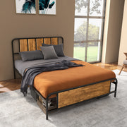 Double Bed Frame with Wood Headboard and Steel Slats for Storage and Support Rustic Brown