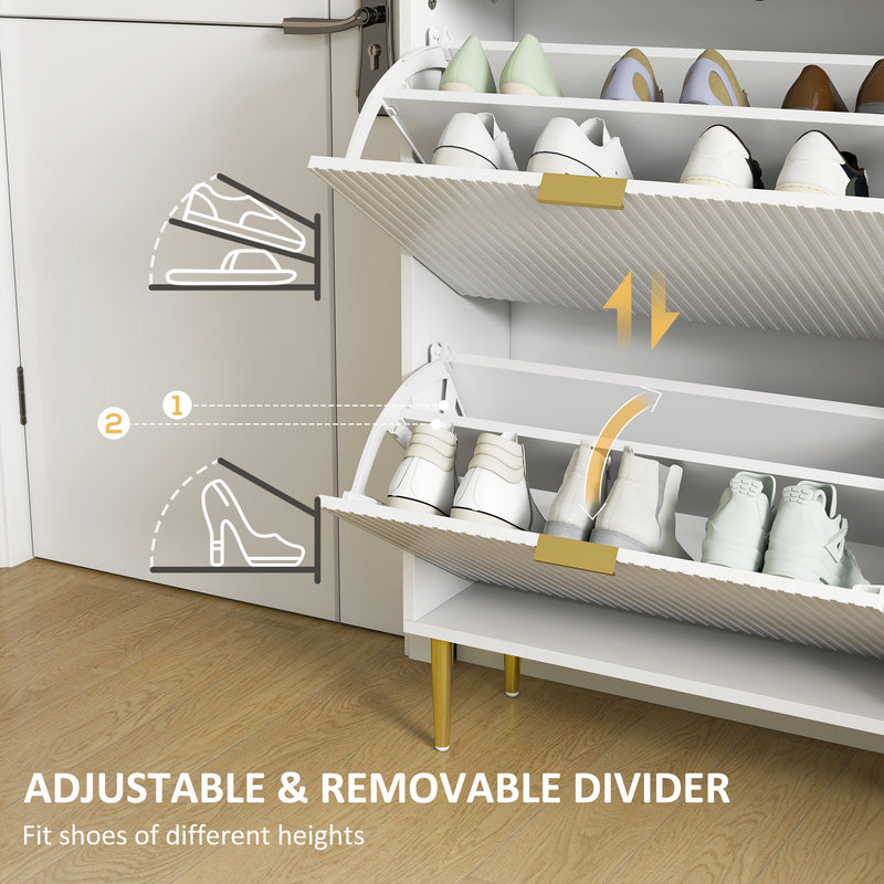 Slim Shoe Storage Cabinet with 4 Flip Drawers Ideal for Hallways or Entryways White